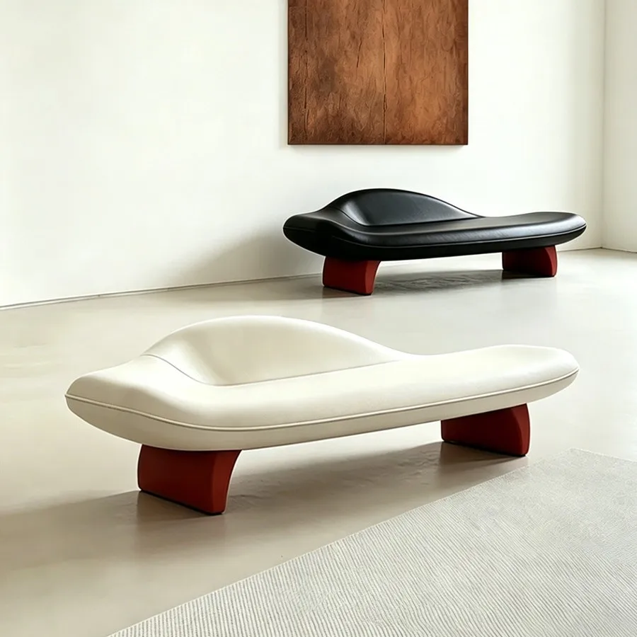 creative irregular home genuine leather casual lounge bench, entryway living room art shoe-changing bench