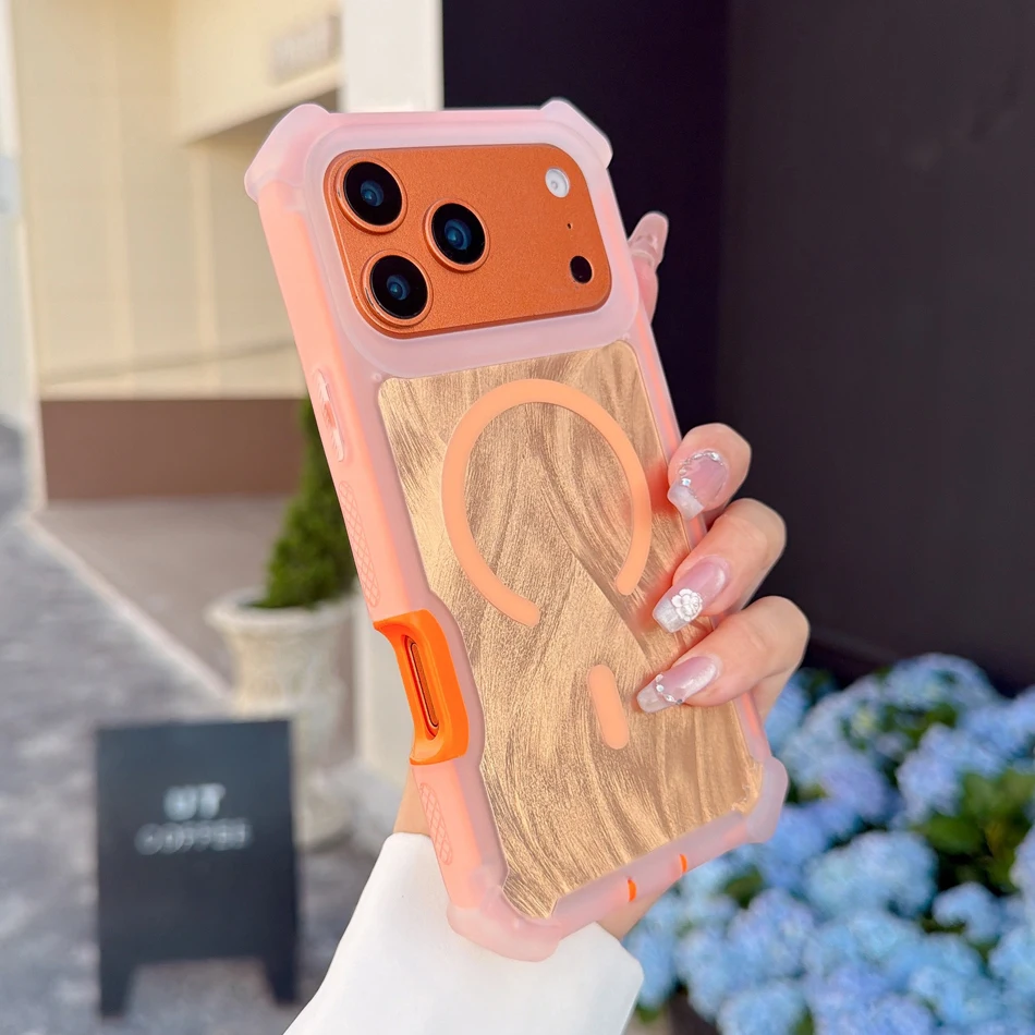 Magnetic Case For iPhone 17 Air 16 15 Pro Max Plus Air 14 13 Cases Laser Feather Pattern Wireless Charge Thick Shockproof  Cover view 5