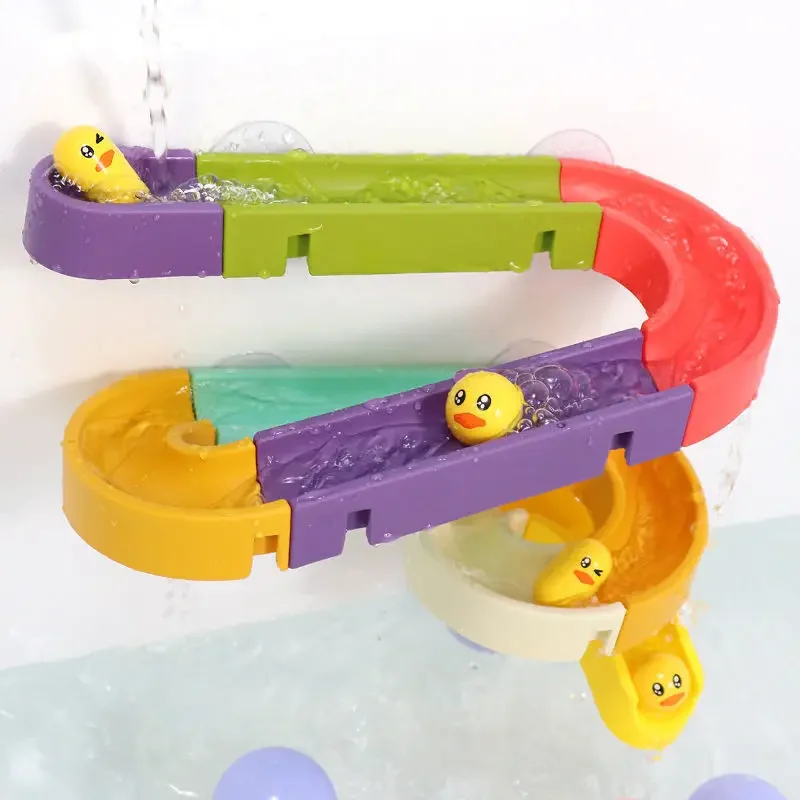 Baby DIY Assembling Track Slide Suction Cup Toys Bath Tub Toys Baby Bathroom Bathtub Shower Toy Set Duck Water Toys dla dzieci