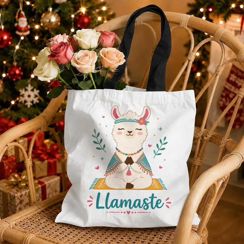 Cute Alpaca Animal Storage Bags Canvas Tote Bag Double-Sided Print Durable Shoulder Handbag for Festival Party Gift