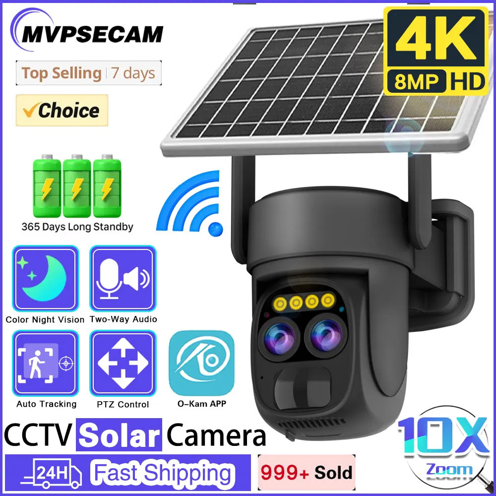 

8MP Wifi PTZ Solar Security IP Camera Wireless Outdoor 4K Dual Lens 10x Zoom Auto Tracking CCTV Surveillance O-Kam App Camera