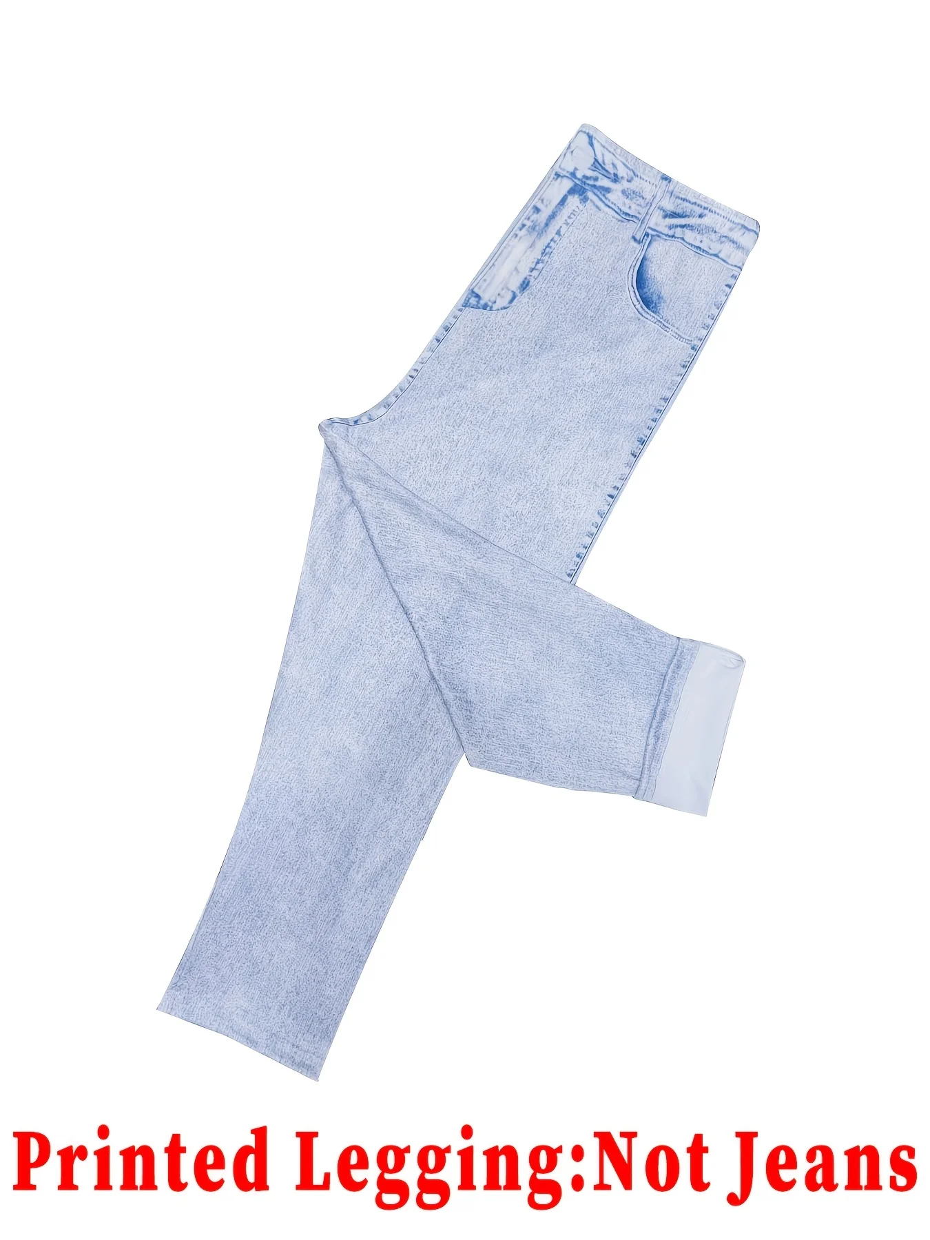 Y2K Damen High-Rise Capri-Leggings mit Denim-Print, Nicht-Denim, Hochelastisch, Slim Fit, Streetwear, Sommer-Crop-Hose – Detail 2