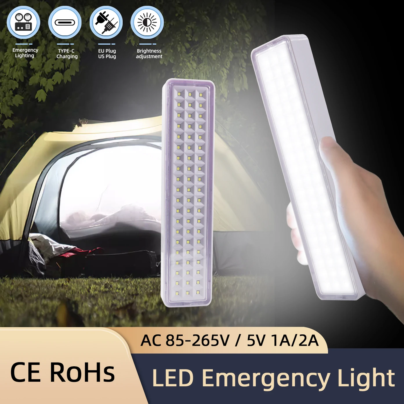 

60LED Emergency Fire Fighting Lamp Portable Emergency Evacuation Light Wall-mounted Smart Home LED Bulb Dimmable Camping Lights