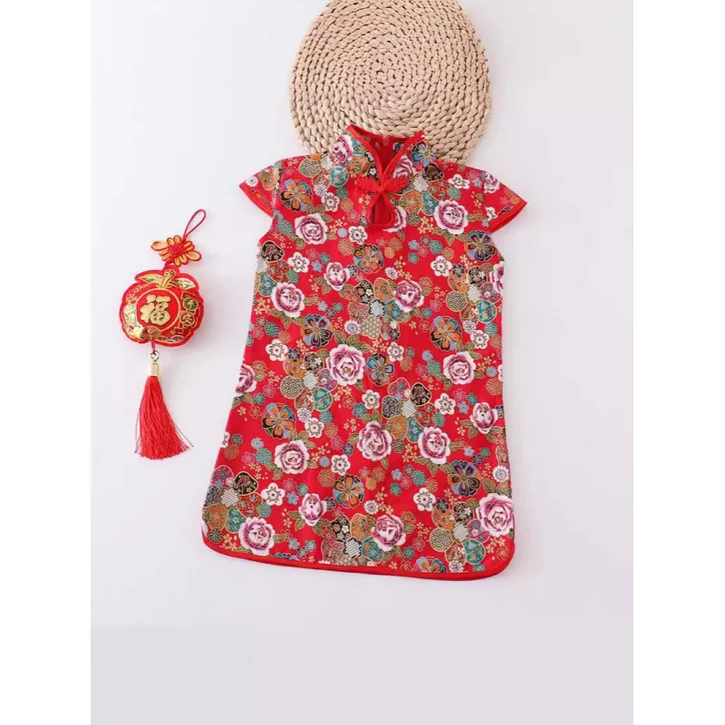 1-10Y Teens Baby Girls Cheongsam Dress for Children's Performance Hanfu Chinese style Clothing New Yea Princess Kids Red Dress
