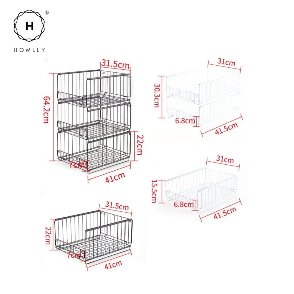 Homlly Sliding Stackable Collaspible Home Organizer Drawer Storage Shelves Basket