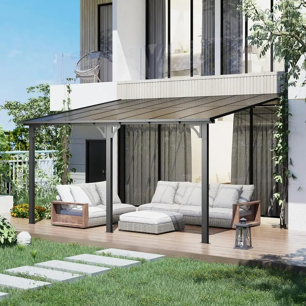 

14x10 Outdoor Lean-to Gazebo, Clearance Sale on Metal Pergolas and Awnings for Patios, Large Roof Panel Gazebos for Outdoor Spac