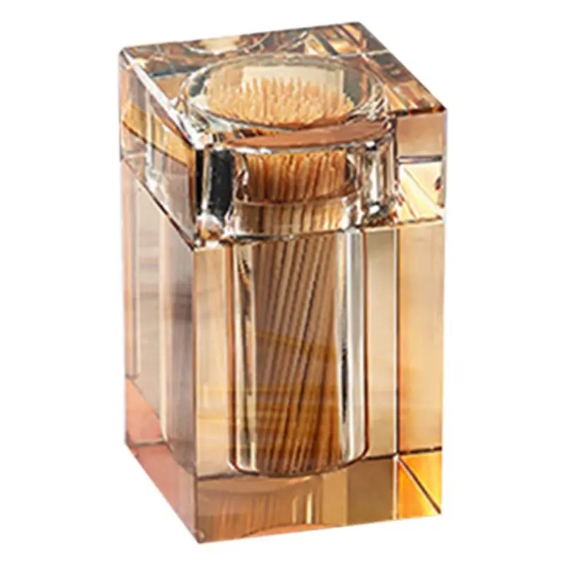 SEWS-Cotton Swab Floss Storage Box Jar Luxury Glass Toothpick Box Barrel Hotel Clear Glass Container Home Dining Table A