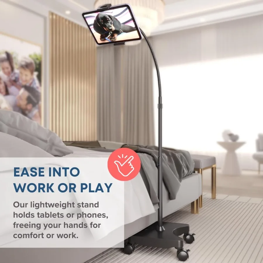 حامل أرضية للهاتف اللوحي قابل للتعديل من LEVO مع عجلات قفل قاعدة الساعة الرملية متعددة المحاور قسط المتداول معقوفة Sta