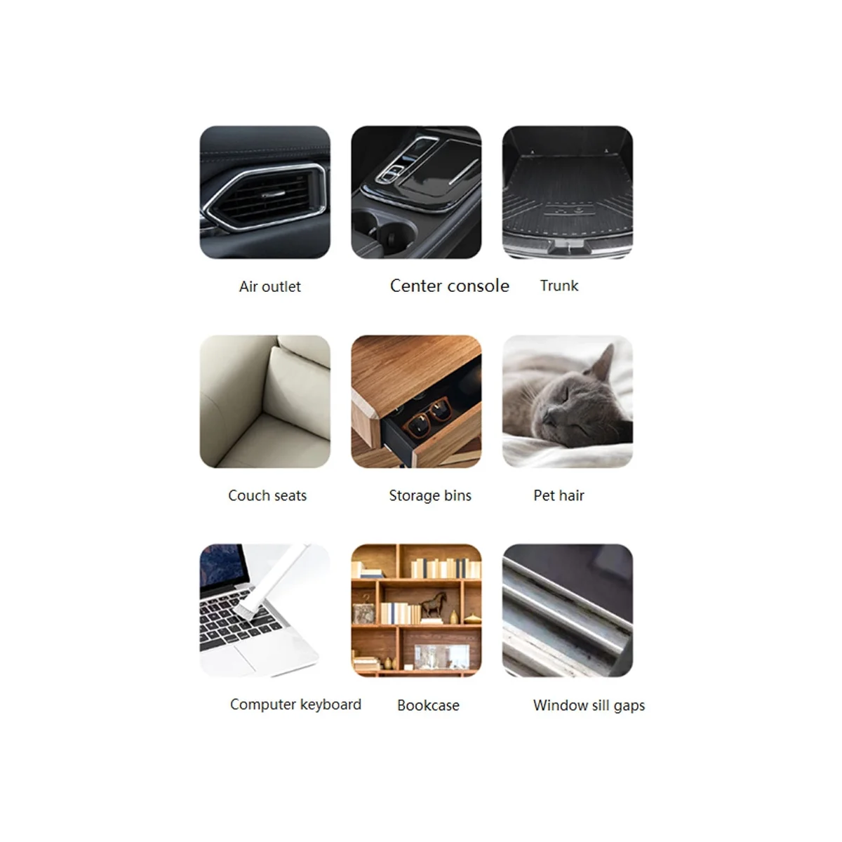 Recarregável aspirador portátil, Dual Wireless Dust Catcher para carro e casa, branco