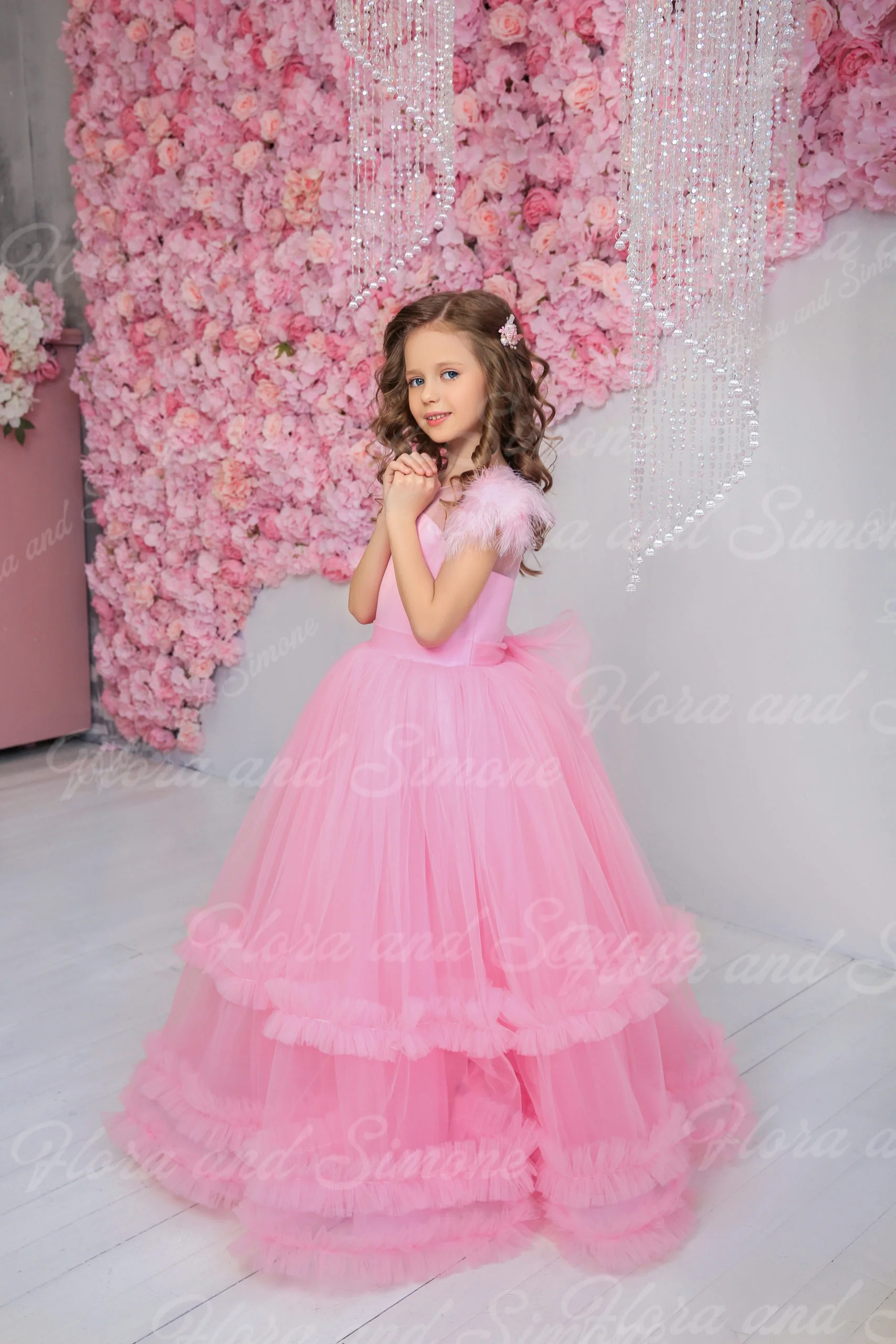 Customized Pink Tulle A-line Flower Girl Dress Sleeveless For Wedding Princess Kids Birthday Party First Communion Ball Gowns