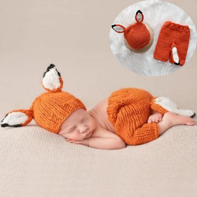 

Очаровательные детские костюмы, наряды для фотосъемки новорожденных, мягкая вязаная шапка и штаны с рисунком лисы, набор для моделирования студийных фотографий, реквизит