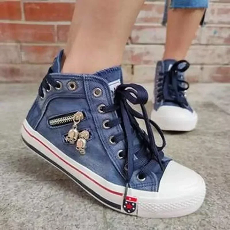 2023 Spring Flat Lace-up Board Shoes Casual Denim Shoes Spring and Autumn Breathable New Canvas Shoes High Top Female Students