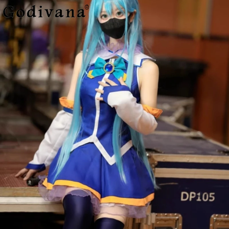 زي تنكري على طراز الكلية للنساء بدون أكمام زي مدرسي للحفلات التنورة النسائية باللون الأزرق وتتسابق تنورة صغيرة