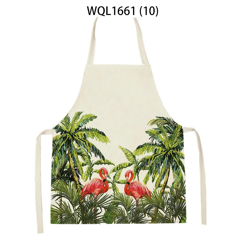 Tropical Green Plant Tree Printed Kitchen Apron for Women Men Linen Adults Kids Animal Bird Cooking Baking Apron Cleaning Tool