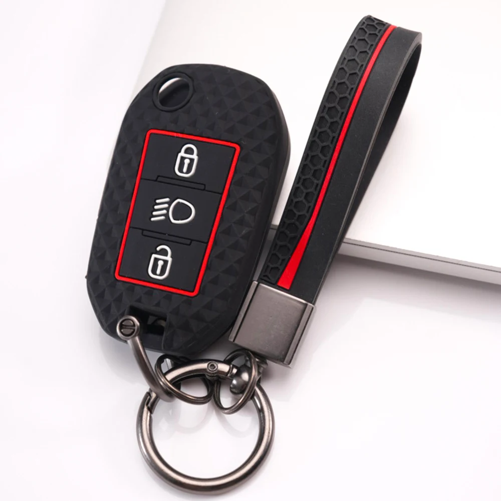 Key Case Cover With Keychain For Peugeot 207 208 307 308 508 2008 3008 4008 5008 For Citroen C2 C3 C4 C5 C6 C8 C4L Berlingo