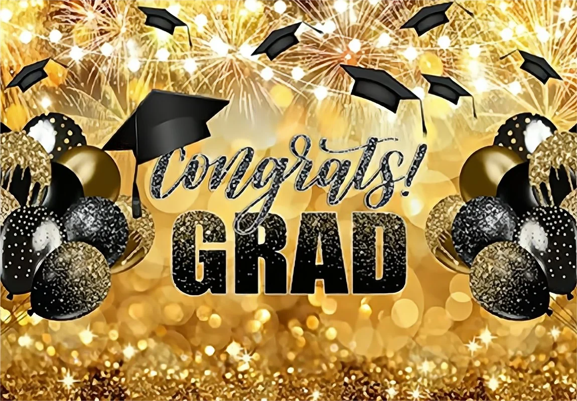 Congrats Graduation Black Gold Flash Graduation Party Decoration Background 2024 Celebration Ball Party Photography Pavilion