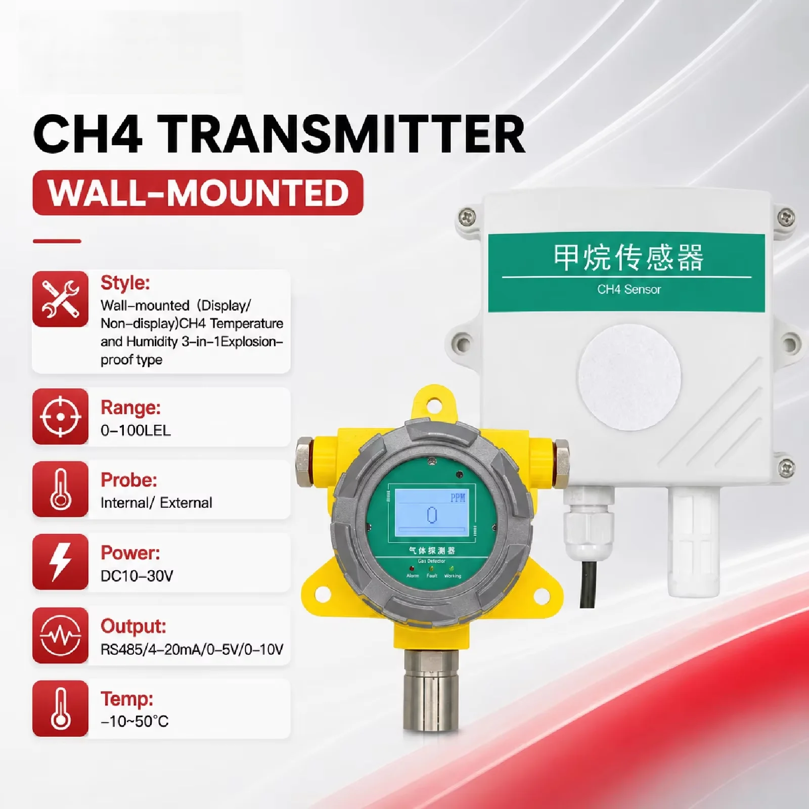 Ip65 Industrial Gas Monitoring Transmitter Wall Mounted Ch4 Sensor Methane Gas Detector Gas Alarm Rs485 4-20ma