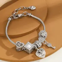 Love Heart Flower Glass Pendant Charm Bracelet Classic Pink White Crystal Stone Adjustable Bead Bracelet Silver Gold Color - Image 6