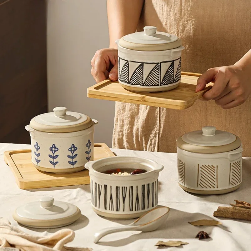 pentola-in-ceramica-per-stufati-da-usare-sopra-l'acqua-con-vassoio-e-cucchiaio-stile-retro-semplice-per-zuppe-e-altri-piatti-stoviglie-in-ceramica
