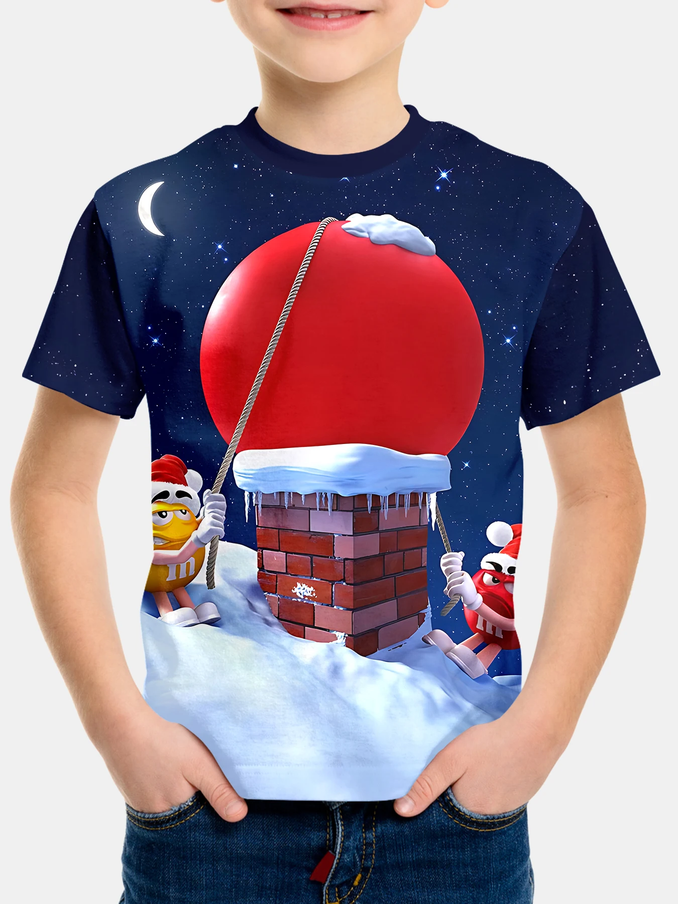 الكرتون الشوكولاته M-M & M's شعار ثلاثية الأبعاد طباعة ملابس الطفل 5 إلى 14 سنة الذكور الملابس في الهواء الطلق للأطفال صبي فتاة الطفل تي شيرت كامل #4