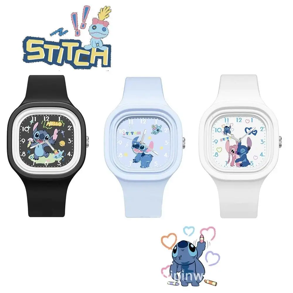 

Anime Lilo Stitch Square Watch Cute Angel Stitch Silica Gel Sports Watch Kawaii Adjustable General Cartoon Pointer Watches Gifts