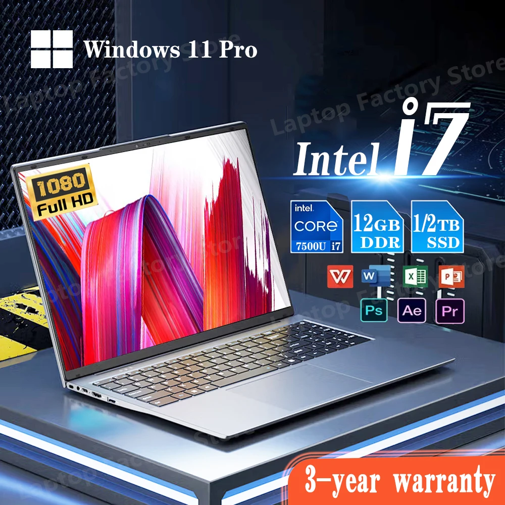 2025 Ultra Slim i7 Портативный компьютер 14,1 дюйма Intel Core i7-7500U Ноутбуки 12 ГБ ОЗУ 1 ТБ 2 ТБ SSD Портативный ноутбук Ноутбук Windows 11