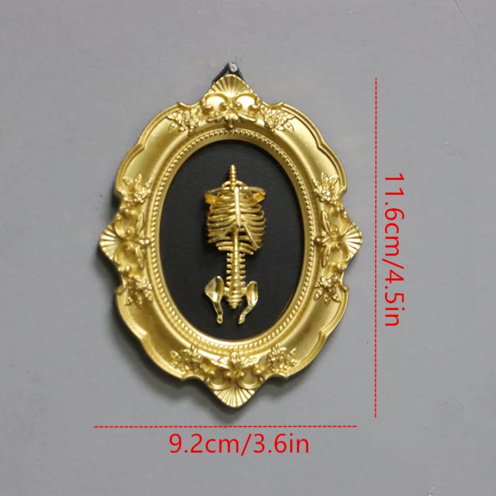 3D Gothic Golden Skeleton Torso Hips Statue Wall Art Round Frame Home Decor，Best Friend Birthday Gift