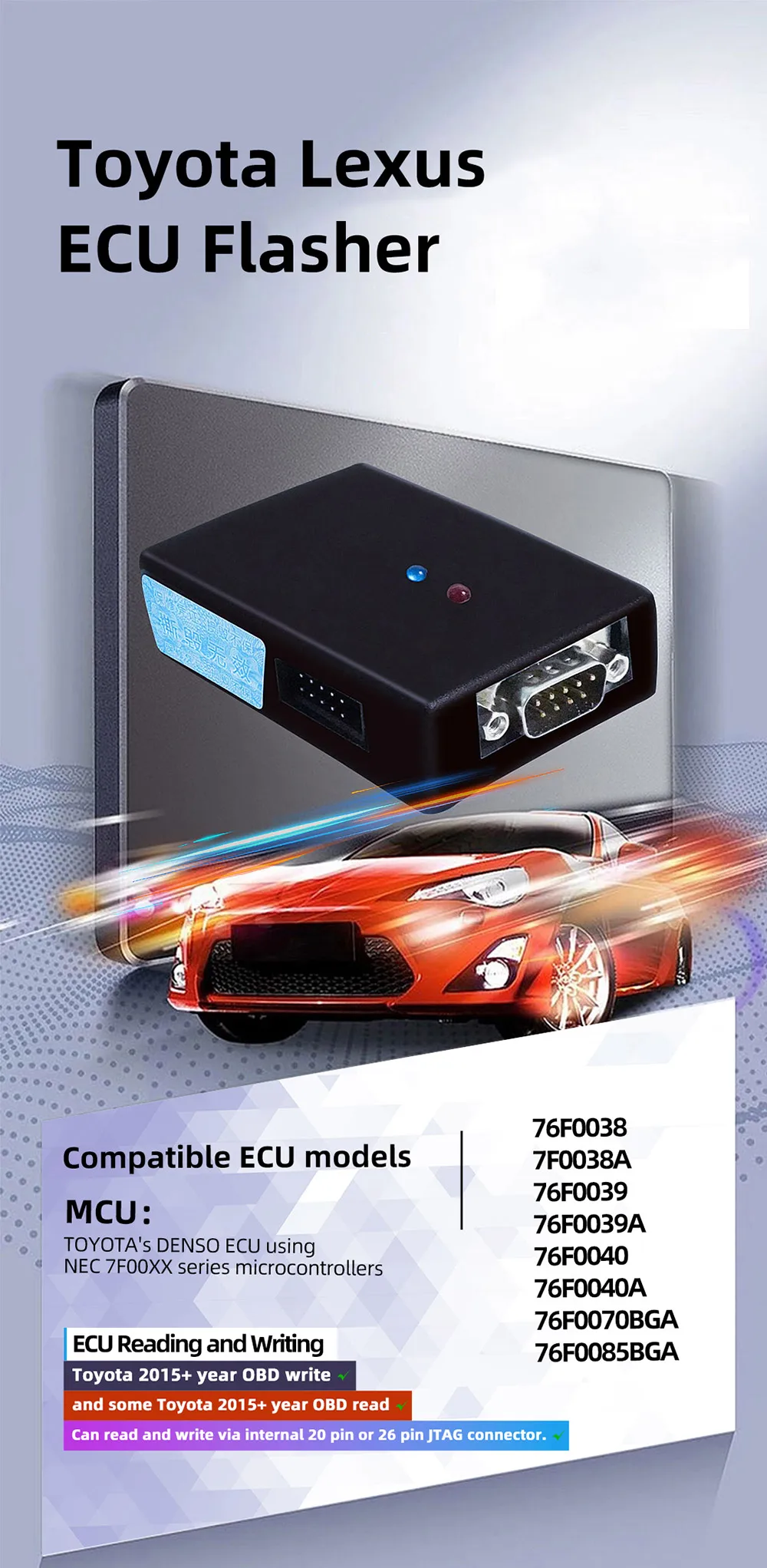 Misura per Toyota Lexus Denso/Fujitsu Ten ECU Flasher, supporto 2015 + obd Write e alcuni modelli OBD 2015 + letti