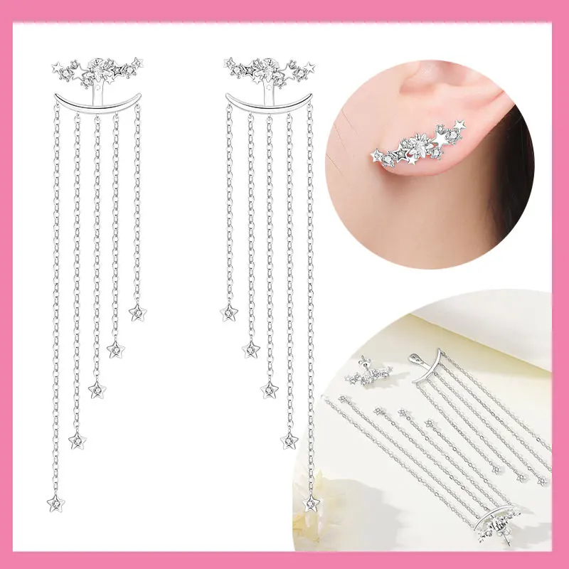 Новые серьги из стерлингового серебра 925 пробы со звездами, блестящая модель 1, 2, серьги-кольца с кисточками, изготовление ювелирных изделий для женщин и девочек, подарки на вечеринку