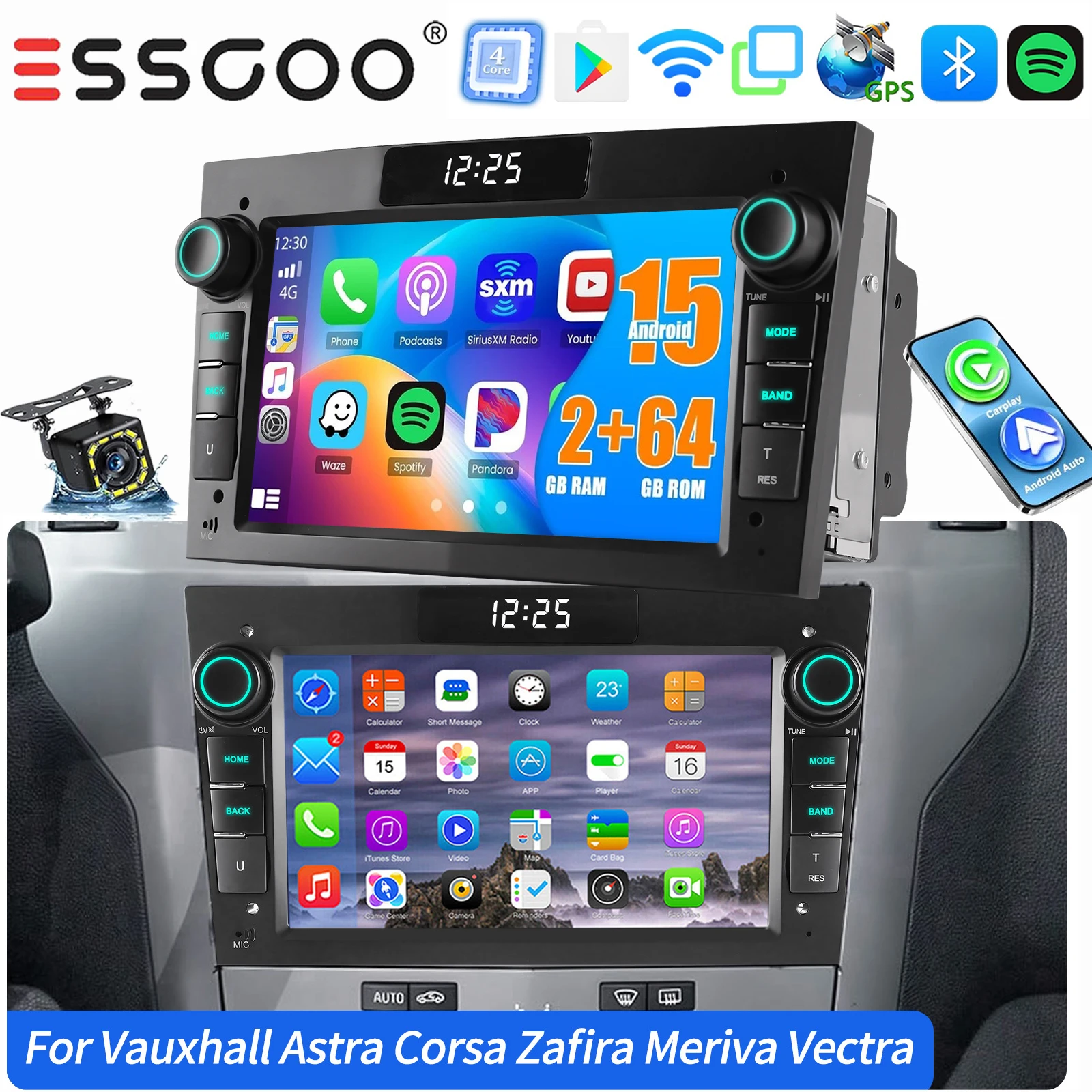 ESSGOO Voor Opel Astra H Corsa C D Vectra C Zafira B Signum Combo 7 "Android 15 GPS NAVI autoradio Carplay Android Auto BT wifi