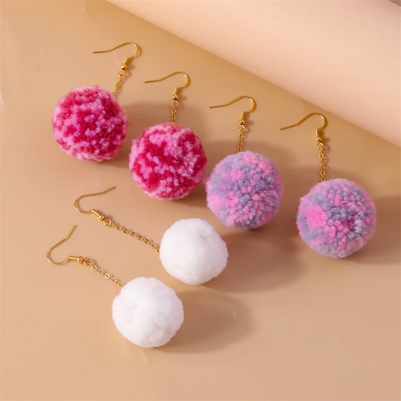 Aihua Faux Fur Ball Earrings for Women Soft Fluffy Pom Pom Decor Dangle Earrings Jewelry Accessories Christmas Party Dress Up