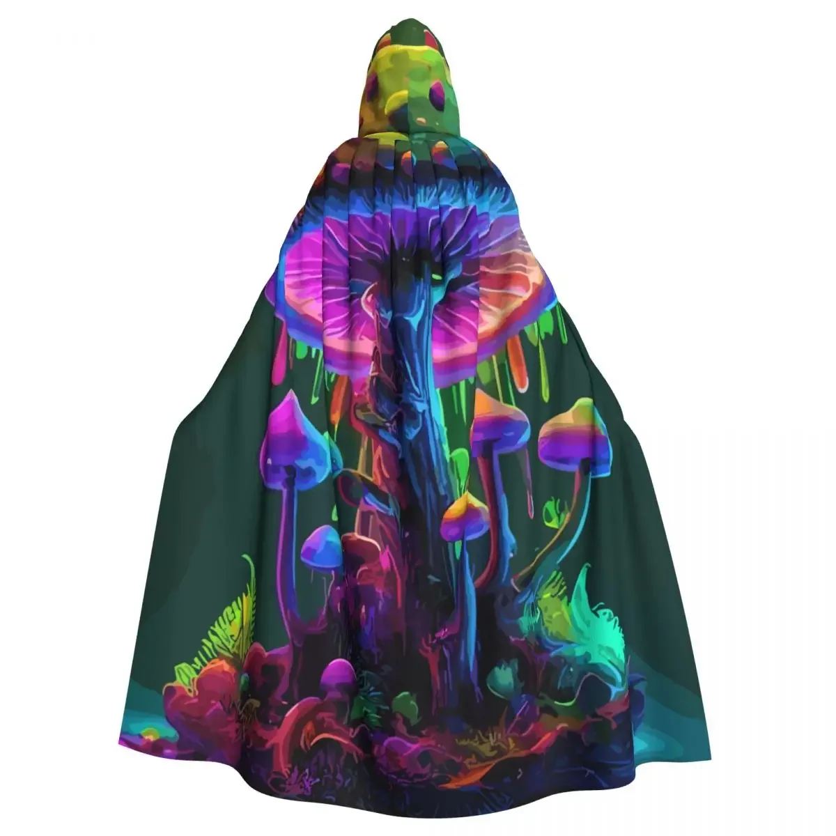 Adult  Cape Hooded Psychedelic Magic Mushrooms Medieval Costume Witch Wicca Vampire Carnival Party