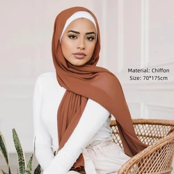 70X175CM Pearl Chiffon Malay Long Scarf Pure Solid Bubble Chiffon Headscarf Muslim Female Plain Premium 72 Colors Hijab Shawl