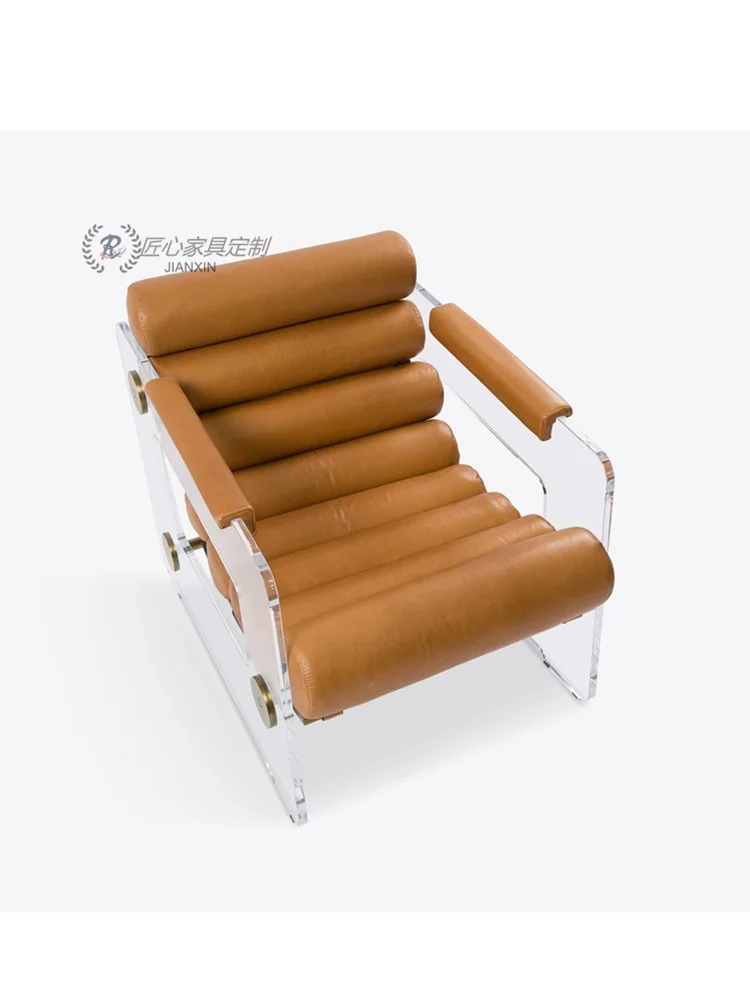 Simple and modern imported sofa, living room, balcony, metal single person sofa chair, leather art retro style leisure chair