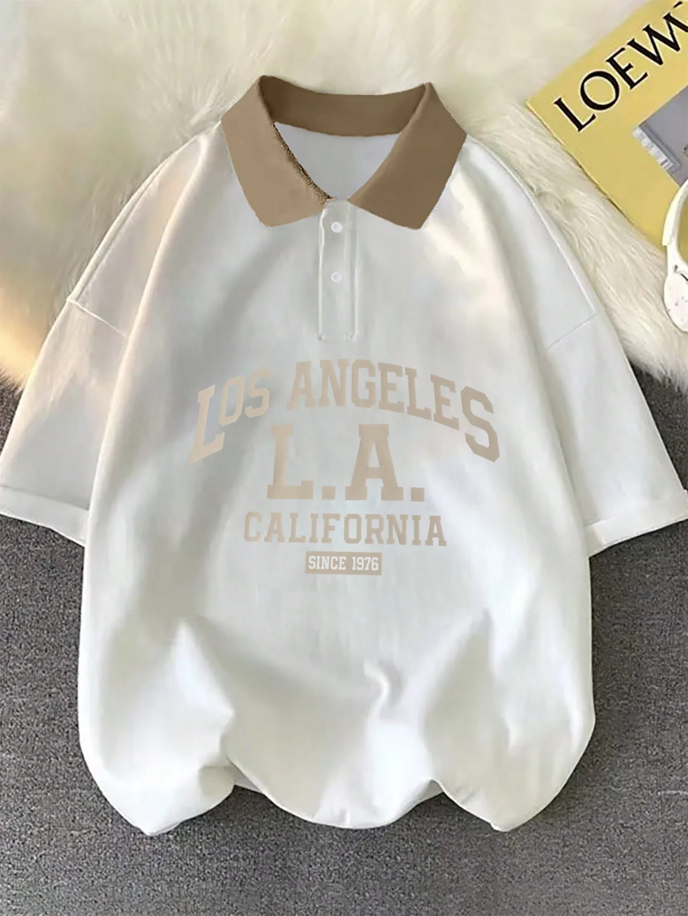 

Men's Loose Fit Vintage-Style Letter Print Short Sleeve Polo Shirt