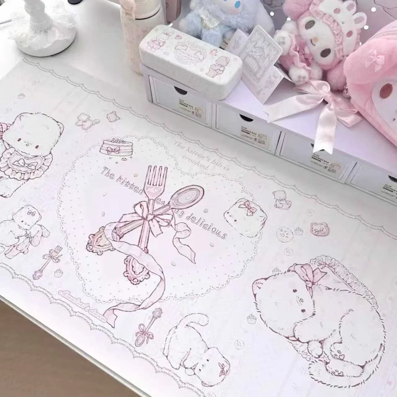 Pink Sweet Cute Kitten Pu Leather Mousepad Office Desk Mat Mouse Pad Computer Speed Type Carpet Mat Player Laptop Keyboard