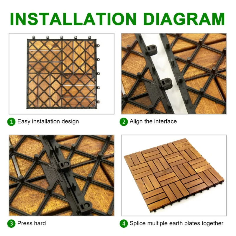 10 قطع من بلاط سطح السفينة من السنط 12 شريحة مدقق تصميم مثالي للمساحات الخارجية اتصال ضيق مقاوم للطقس #5