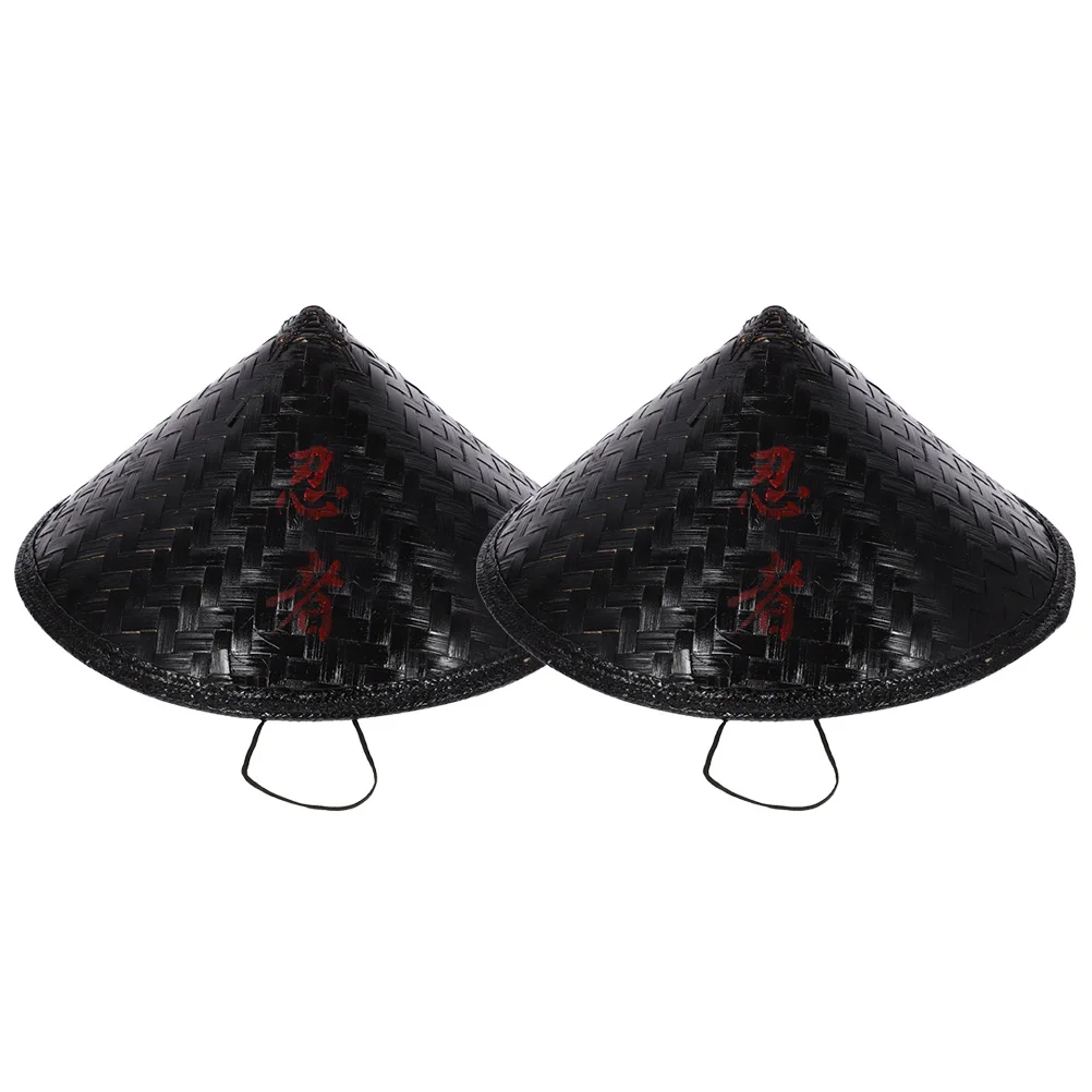 

2pcs Bamboo Woven Japanese Style Ninja Hat For Adult Teens Cosplay Party Stage Performance Sun Hat Asian Cone Cap Rainproof