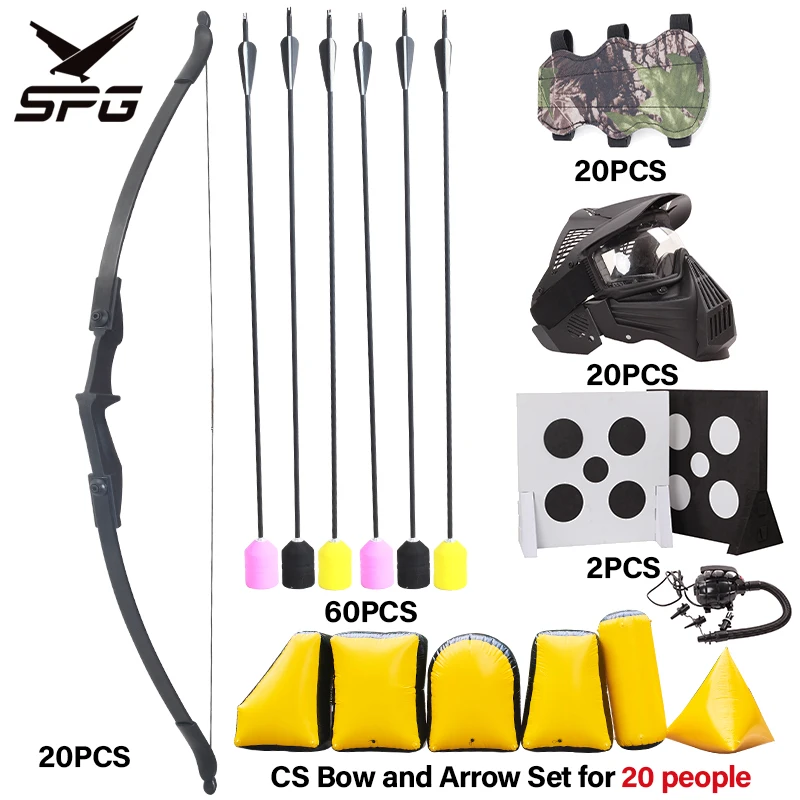 20 Human Combat Archery Tag Set Outdoor Shooting Range Bow and Arrow Equipment Shooting Games Right Left Hand Recurve Bow