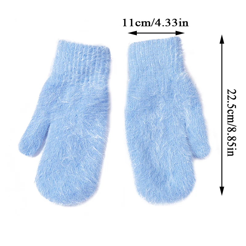 Women Winter Keep Warm Plus Cashmere Solid Color Woolen Elasticity Soft Full Fingers Mittens White Fur Knitted Gloves Thicken