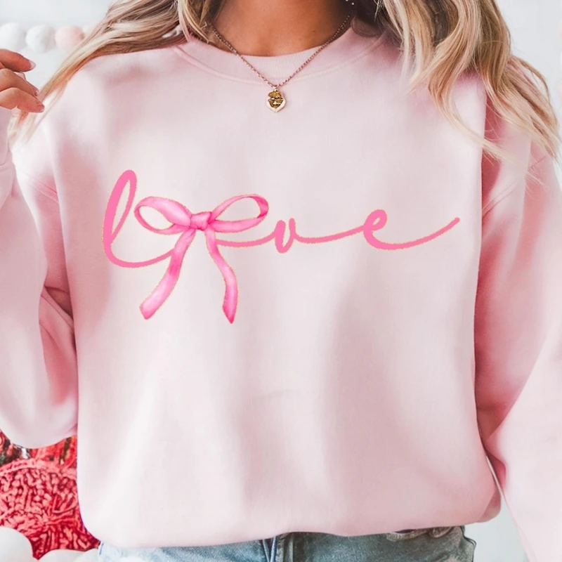 Love Sublimation Valentines Coquette Bow Day Simple Designs Crewneck Thermal Hoodie Autumn and Winter Long Sleeve Sweatshirt