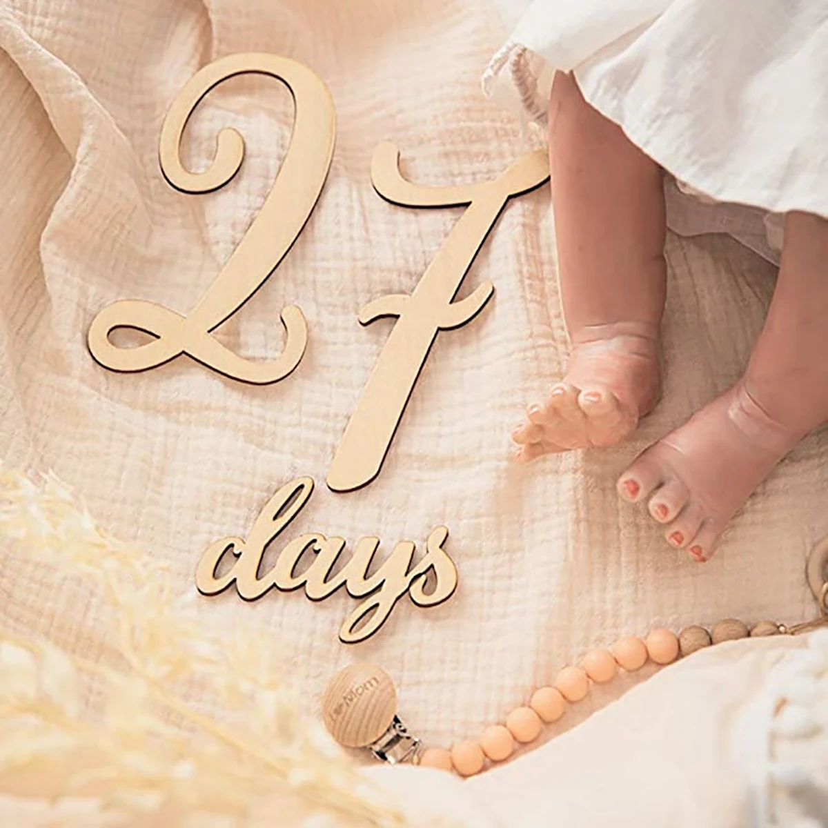 Newborn photography wooden props baby birthday letter month and year milestone blocks 19 pieces