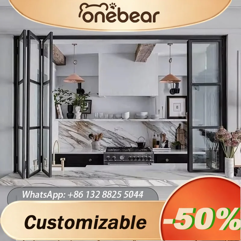 Any Size Custom Aluminum Doors Windows Oil Proof Ventilated Double Glass Folding Sliding Window For Kitchen Decoration