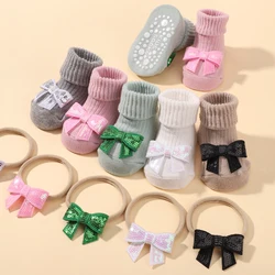 Cute Sequin butterfly Baby Socks Hair Band Set Infant Toddler Non Slip Breathable Short Socks Newborn Sequin Bows Headband Sets