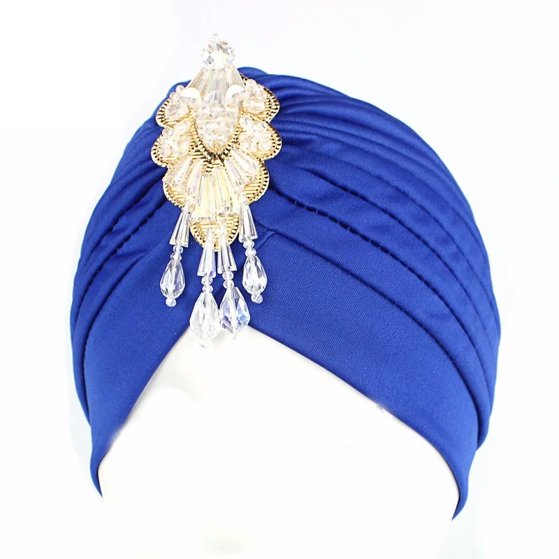 NEW Luxury Divas turban Head wrap hat with beaded pendant Women Islamic Inner Hijab Caps Arab wrap Head femme musulman turbante