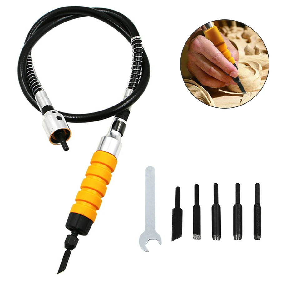 Wood Carving Tools Set Electric Woodworking Carving Chisel Flex Shaft Hanging Grinder Electric Carving Machine with 5 Tips