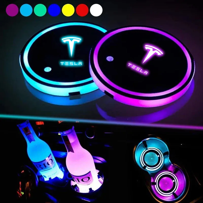 

2Pcs Car LED Water Cup Mat Drink Holder For Tesla Model 3 Model Y Model S Model X Automobile Interior Water Coaster Accessories