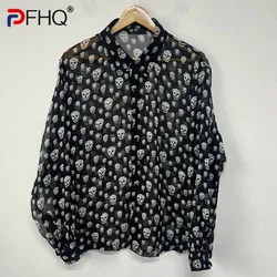 PFHQ Print Perspective Drape Chiffon Summer Layered Loose Fitting Designer Men's Shirt 2024 Turn-down Collar Male Tops 21Z5061