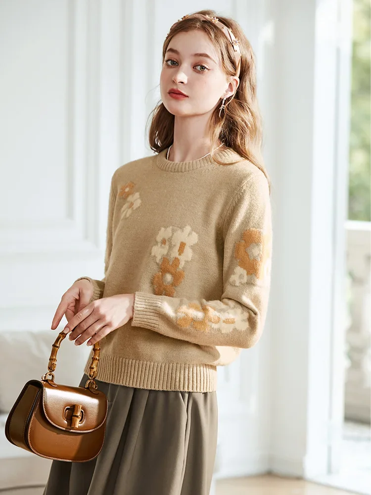 I BELIEVE YOU Women Sweaters Soft Jumper Patchwork Yarn-dyed Flower 2023 Winter New Comfy Fleece Loose Sweet Knitwear 2234125279