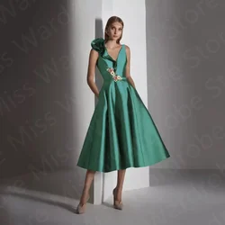 New Arrival Simple Mother Dress Mid Calf Length  of the Bride Gowns V Neckline Sleeveless Wedding Guest  Back Out